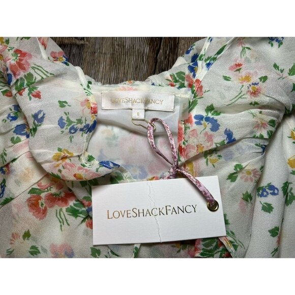 LoveShackFancy Faith Silk Midi Dress In Floral Confetti Women’s Size 8 NWT - Picture 5 of 9